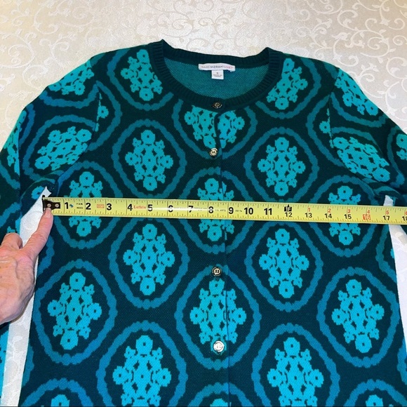 Isaac Mizrahi Live Teal Turquoise Cotton Cardigan Button Front Sweater - Picture 11 of 14